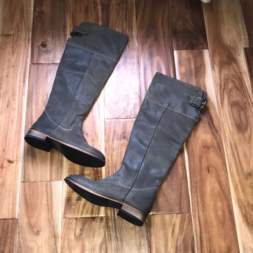 Brown-grey Leather Riding Boots Size 6.5